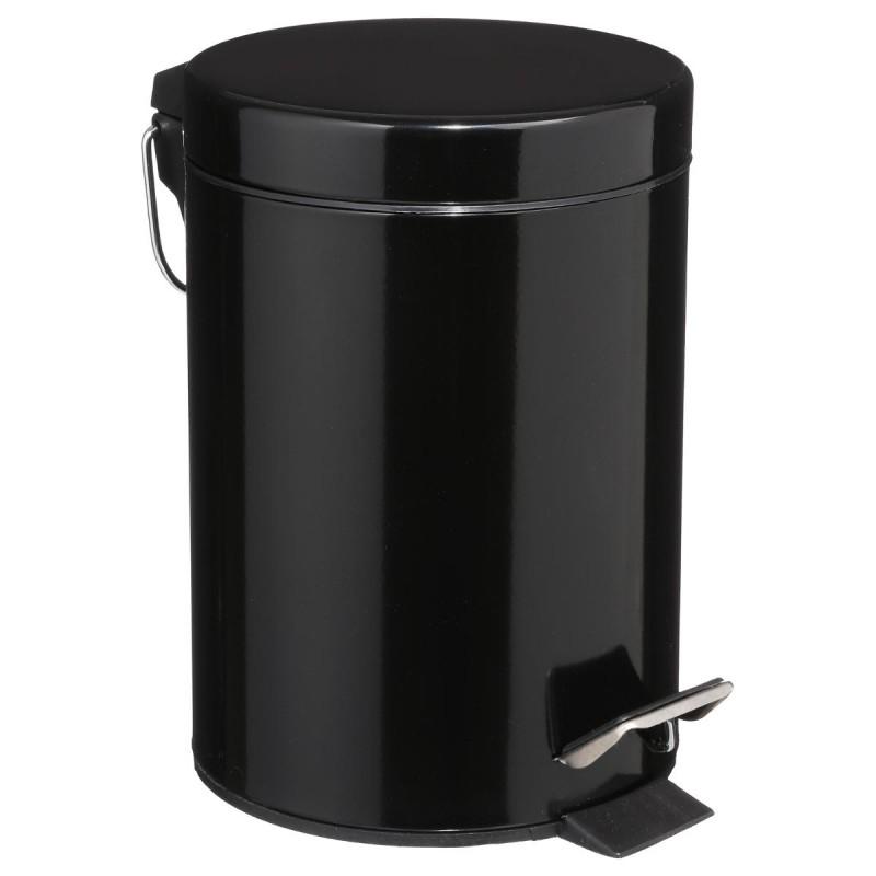 Poubelle de salle de bain métal 3L noir - Paris Prix - finition brillante avec système à pédale_0