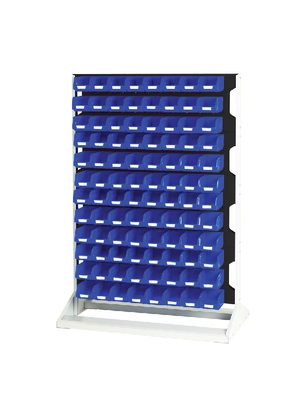 Rack à bacs fixe double face - 8 panneaux et 192 bacs bleus - LxPxH : 1000x550x1450 mm_0
