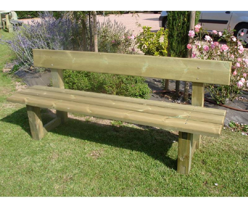 Banc en bois classique avec dossier - traitement autoclave classe IV - 2m x 56cm x 83cm - 48kg - Fabrication française_0