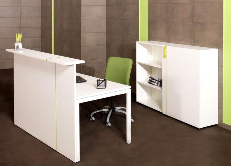 Banque d'accueil pour 1 personne - Mon Nouveau Bureau - Plan de travail L1600 avec trappe et top access - Mélamine avec insert plexiglas_0