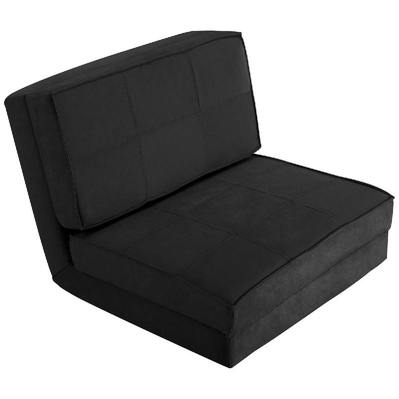Canapé-lit paresseux pliable - dossier réglable 6 positions - fauteuil-lit en tissu daim doux et rembourré - noir 20_0006173_0