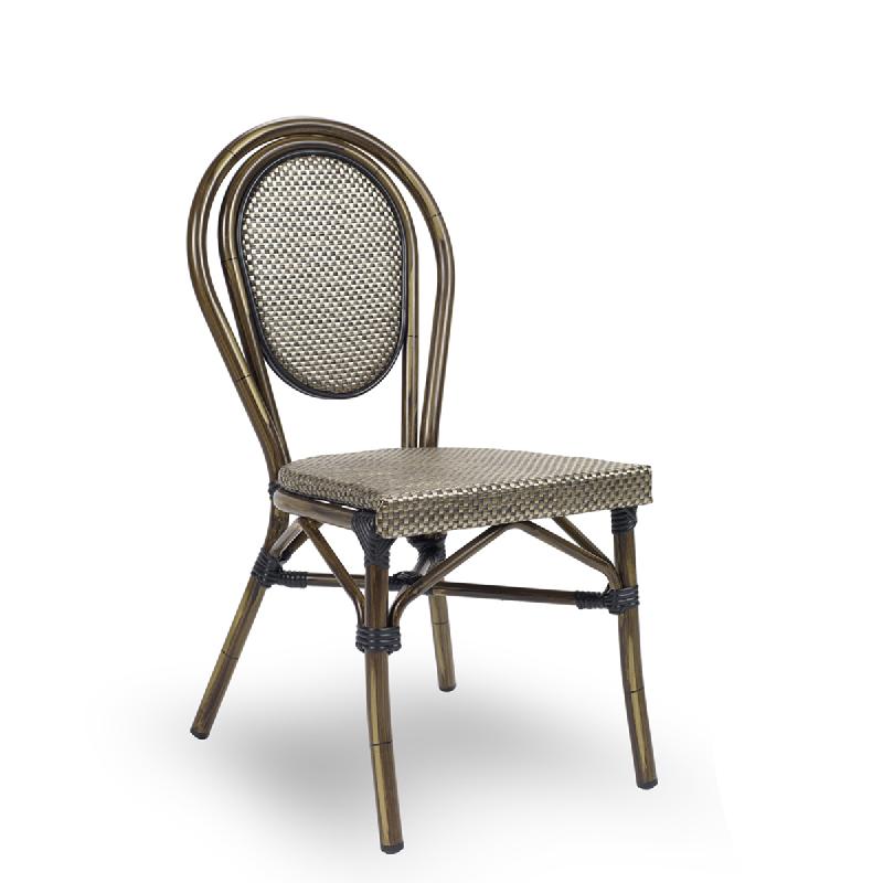 Chaise de terrasse BOULEVARD - Textilène noyer et doré, aluminium, empilable et résistante_0