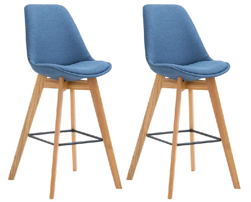CLP Lot de 2 tabourets de bar Metz en tissu Bleu/Nature - bleu textile 315079_0