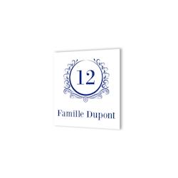DECOHO Numéro de maison extérieur personnalisable - Plaque Dibond blanc - Pictogramme bleu, modèle Luxury - 20x20 cm, épaisseur 3 mm, 4 types de f_0