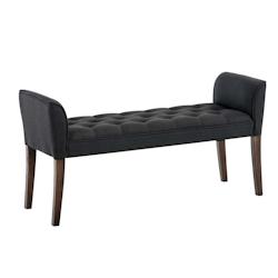 Décoshop26 - Banc banquette capitonné en tissu gris foncé avec pieds en bois marron foncé largeur 133cm BAN10091 - marron 3000418672636_0