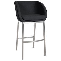 Décoshop26 - Tabouret de bar x1 dossier arrondi en feutrine anthracite quatre pieds en acier inoxydable 10_0005364 - 3000252603988_0