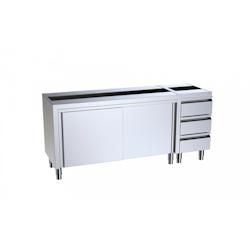 Distform - Meuble sans Plan de Travail - Portes Coulissantes et Tiroirs à Droite - Acier Inoxydable - 1800x700x700x850mm - Réf 641094496876_0