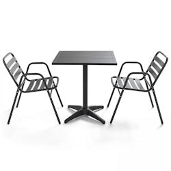 Oviala Business Ensemble table de jardin bistrot et 2 chaises en aluminium gris - gris aluminium 105065_0