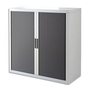 Easyoffice armoire démontable corps en ps teinté blanc rideau anthracite l110x h104x p41,5 cm_0