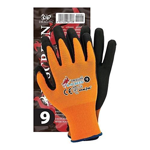 REIS R-SCREEN8 Dragon - Lot de 12 gants de protection orange/noir - Revêtement nitrile ultra-fin et fibre conductrice_0