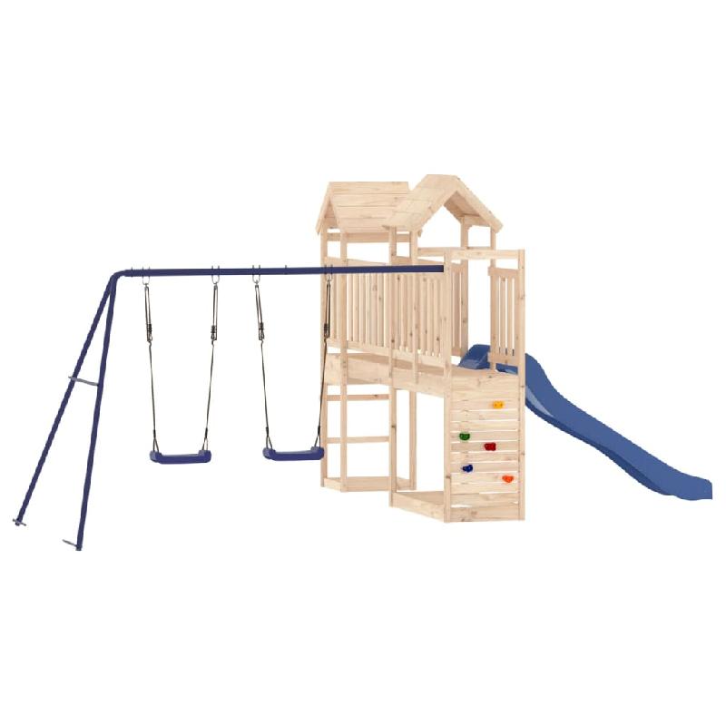 Aire de jeux extérieure - balançoires, toboggan, portiques robustes en bois de pin massif - 495 x 339 x 214 cm - Modèle 02_0004641_0
