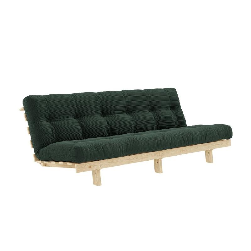 BANQUETTE CONVERTIBLE FUTON LEAN PIN COLORIS ALGUE COUCHAGE 130*190 CM._0