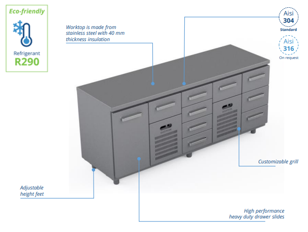 Comptoir réfrigéré en acier inoxydable -2000 × 660 × 900 mm - CST-20-10403_0