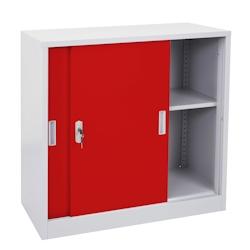 Décoshop26 - Caisson armoire de bureau en acier à portes coulissantes 90x90x45 cm rouge 04_0006411 - 3000261748571_0
