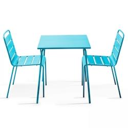 Oviala Business Ensemble table de jardin carrée et 2 chaises acier bleu - Oviala - bleu acier 106872_0