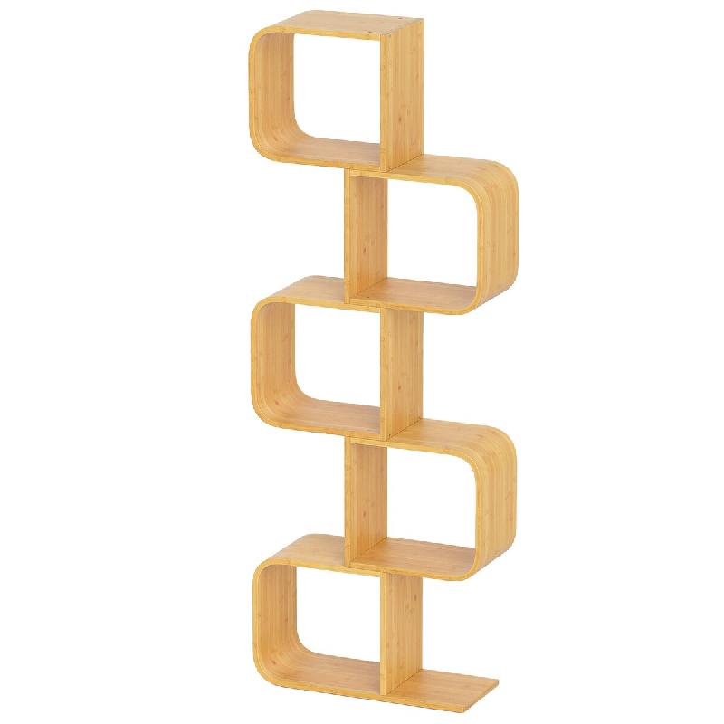 Étagère en forme de S COSTWAY, étagère sur pied en bambou, étagère cubique, étagère décorative géométrique - marron Bois manufacturé VH33114ZM_0