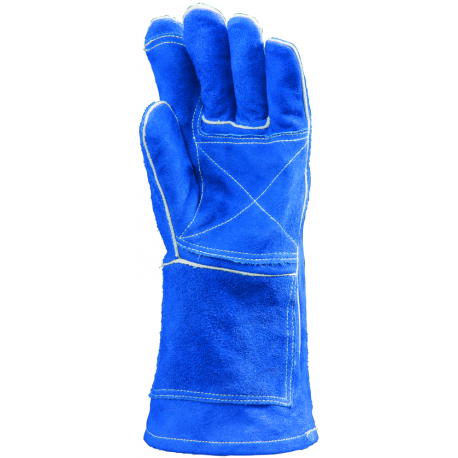 Gants de soudeur Kevlar bleu renfort paume, index - manchette en croûte de 15 cm - Eurotechnique | 2636_0