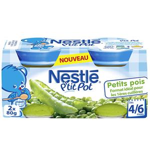 NESTLÉ P'TIT POT PETITS POIS DÈS 4/6 MOIS 2 X 80 G, telemarketpro.fr