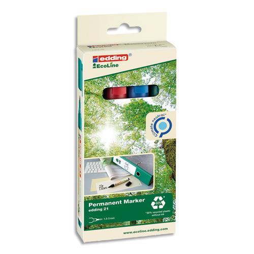 SET DE 4 MARQUEURS PERMANENTS EDDING - POINTE 1,5 A 3MM - COLORIS ASSORTIS - FABRIQUE EN MATERIAUX RECYCLES