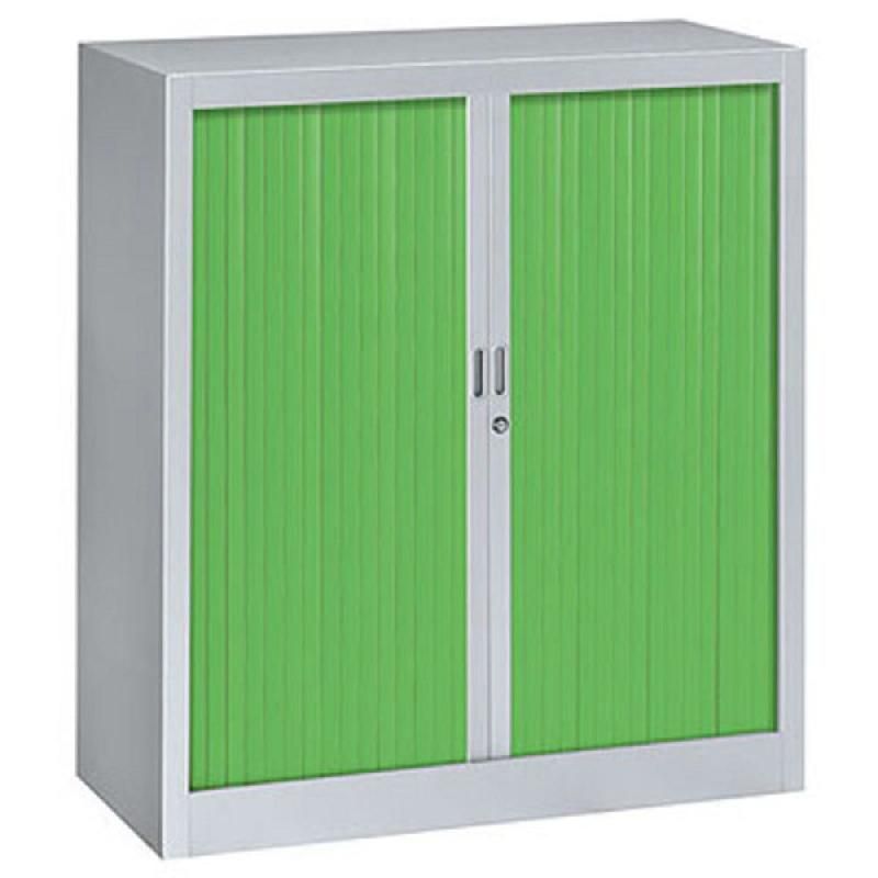 ARMOIRE À RIDEAUX CLASSTOUT H. 100 X L. 90 CM CORPS GRIS RIDEAUX VERT