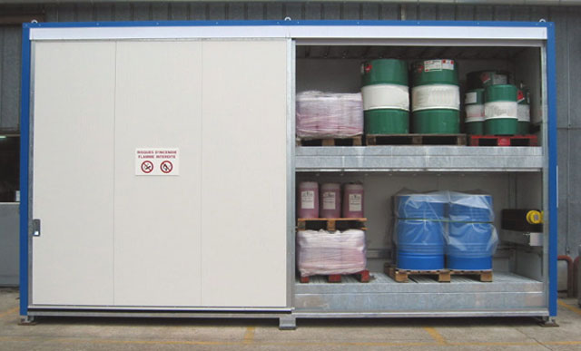 Armoire stockage externe de liquides polluants pour 32 fûts ou 8 conteneurs de 1000 litres_0