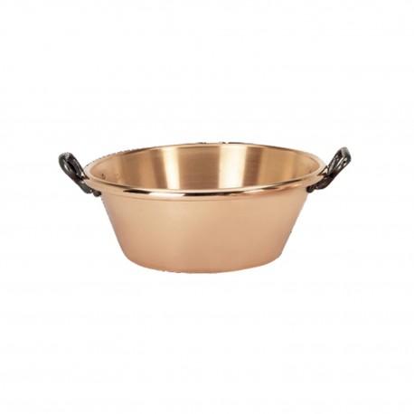 Bassine à confiture en cuivre massif - qualité lourde De Buyer - 9 litres - Fond plat, anses rivetées et bord roulé_0
