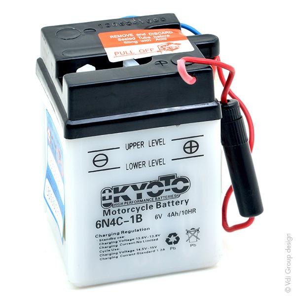 Batterie moto Kyoto 6N4C-1B - 6V 4Ah - Pack acide inclus, puissance fiable et durable_0