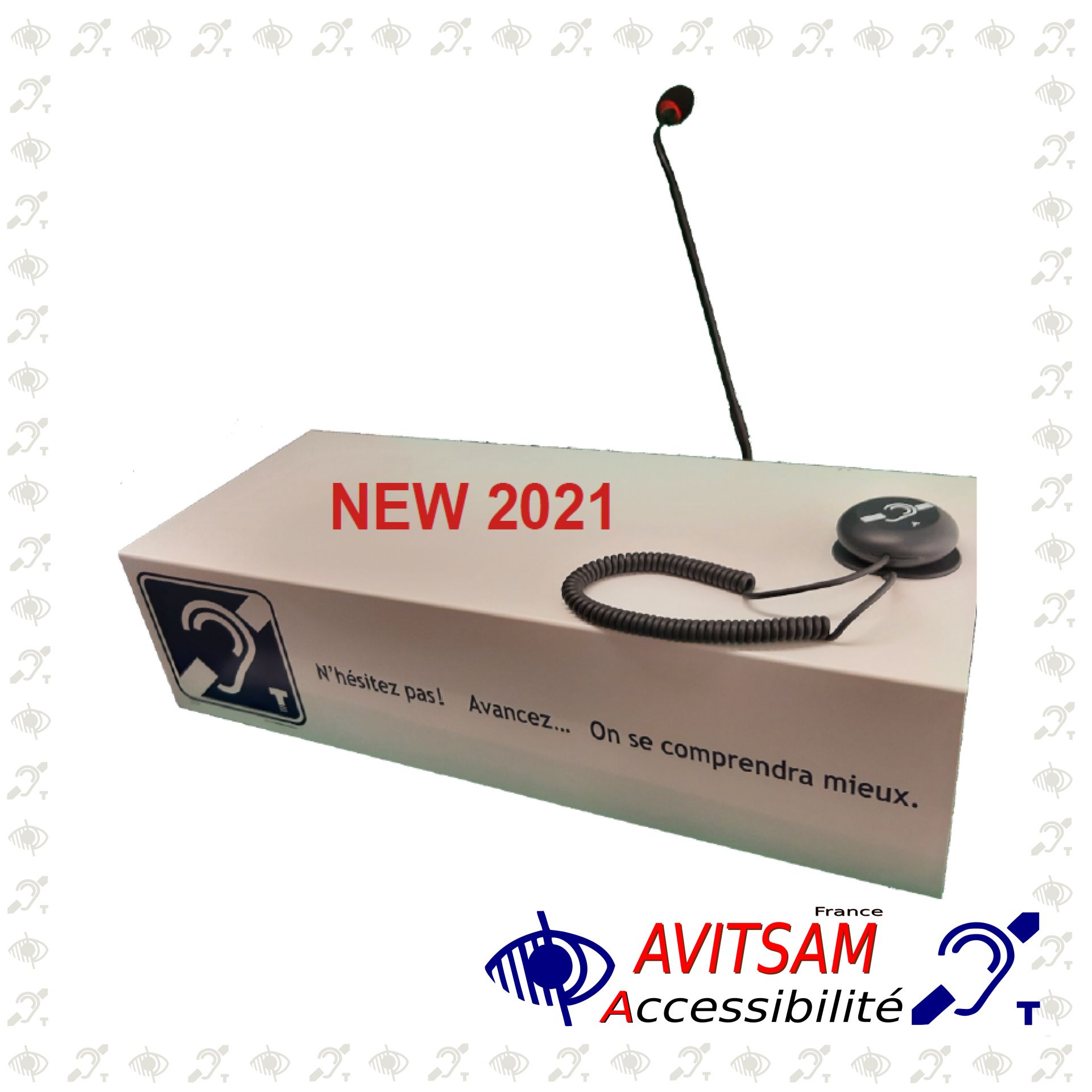 Boucle magnétique d'accueil ultraplate APIAVIT-Ec - système complet avec amplificateur et micro col de cygne 30 cm_0