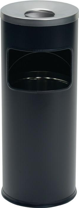 Combiné cendrier-poubelle noir DURABLE - D.250xH630 mm - tôle acier avec couvercle étouffoir et seau intérieur 17L_0