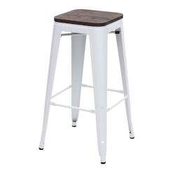 Décoshop26 - Tabouret de bar siège en bois chaise de bar design industriel en métal empilable blanc 04_0005248 - blanc 3000124632696_0