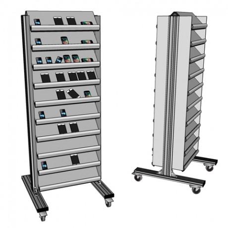 Desserte pour maintenance - double face en aluminium avec roulettes et 20 tablettes mélaminées inclinées_0
