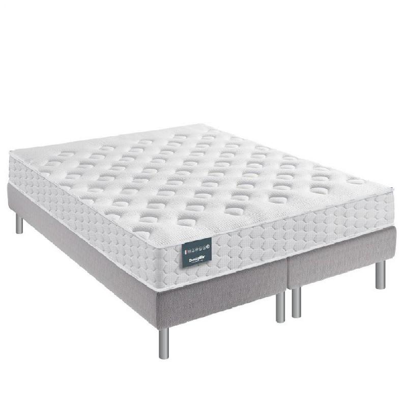 ENSEMBLE DUNLOPILLO 160*200 CM EUGEN 21 CM MATELAS MÉMOIRE DE FORME DOUBLE SOMMIER DÉCO PIEDS GRIS_0