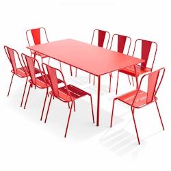 Oviala Business Ensemble table de terrasse et 8 chaises bistrot en acier rouge - Oviala - rouge acier 109515_0