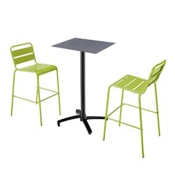 Oviala Business Ensemble table haute stratifié gris et 2 chaises hautes vert - vert métal 110540_0