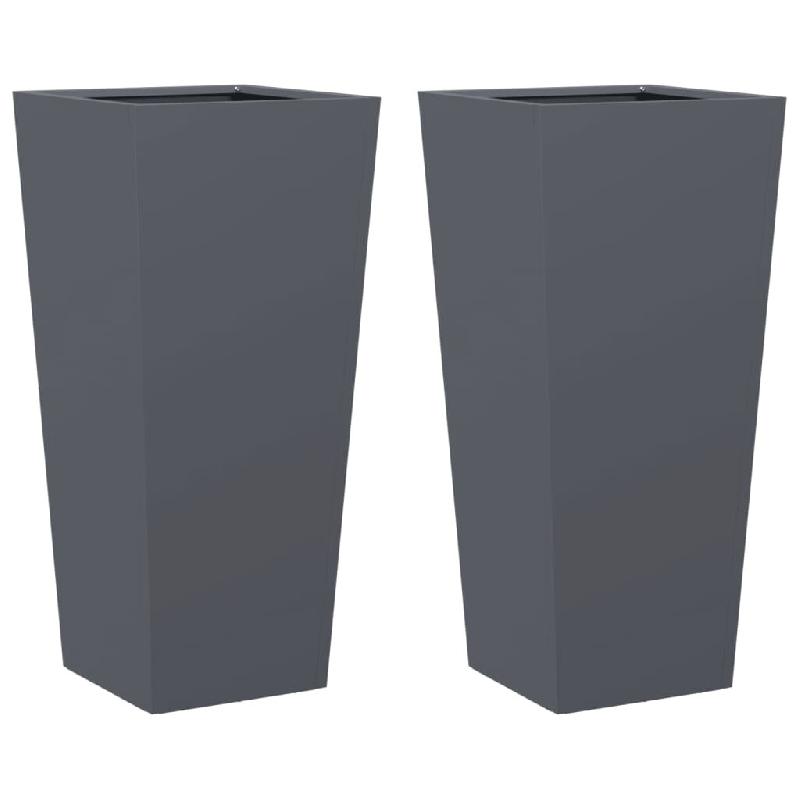 Helloshop26 - Jardinière bac lit surélevé plantes fleurs jardin terrasses lot de 2 35 x 35 x 75 cm acier anthracite 02_0038939 - 3000217963348_0