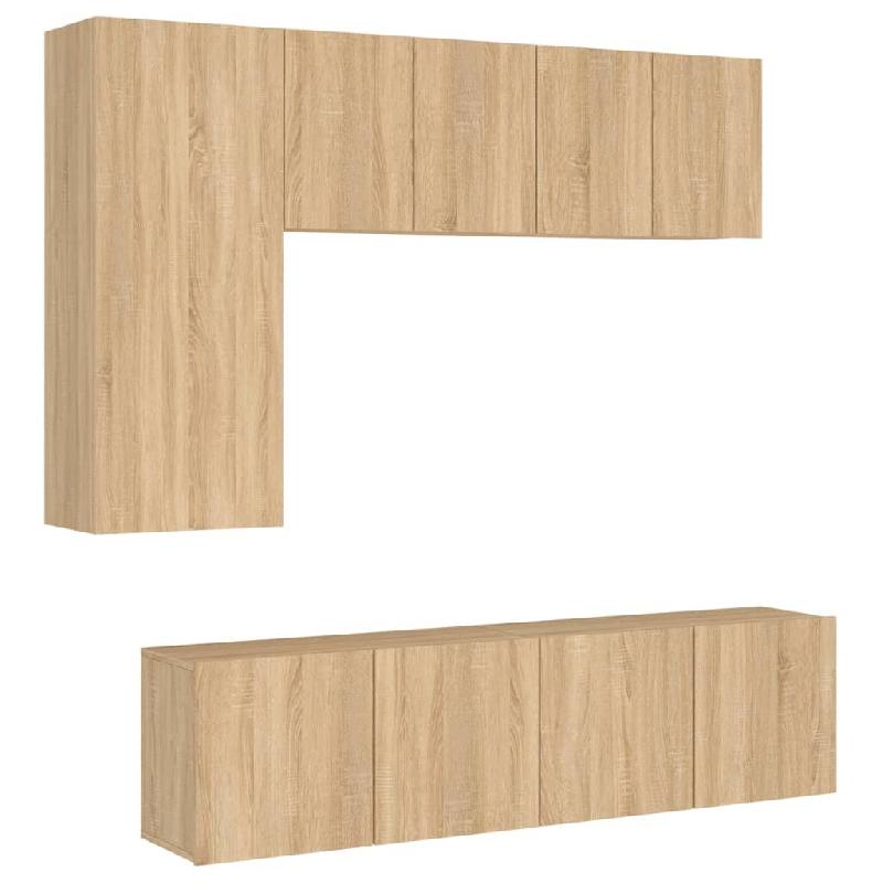 Helloshop26 - Meubles TV multimédia étagère télévision buffet téléviseur salle à manger salon chambre 5 pièces chêne sonoma bois 02_0029299_0