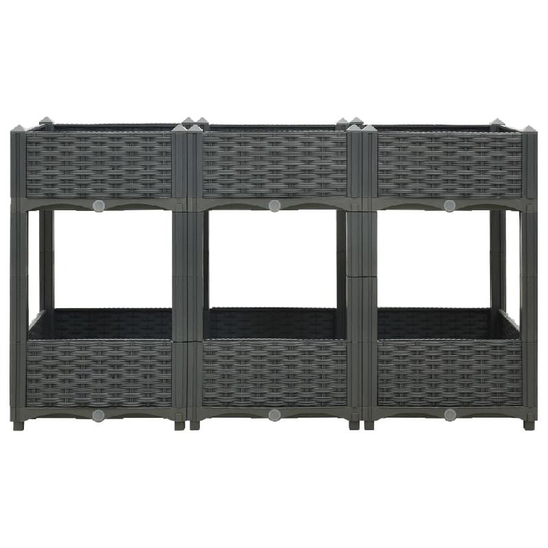 Jardinière surélevée - 2 étagères - pour plantes, fleurs et jardin - 120 x 40 x 71 cm - polypropylène gris foncé - 02_0000908_0