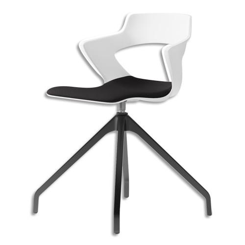 Fauteuil Pyra - coque en polypropylène blanc, assise en tissu Bondai noir M1, pied pyramide en métal noir_0