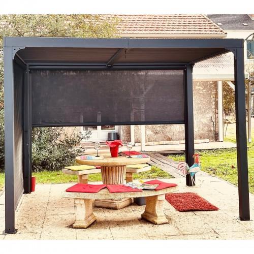 PERGOLA BIOCLIMATIQUE ALUMINIUM GRIS 2,40 X3 M - 7,20M2 + 2 STORES LATÉRAUX + MONTAGE HABRITA