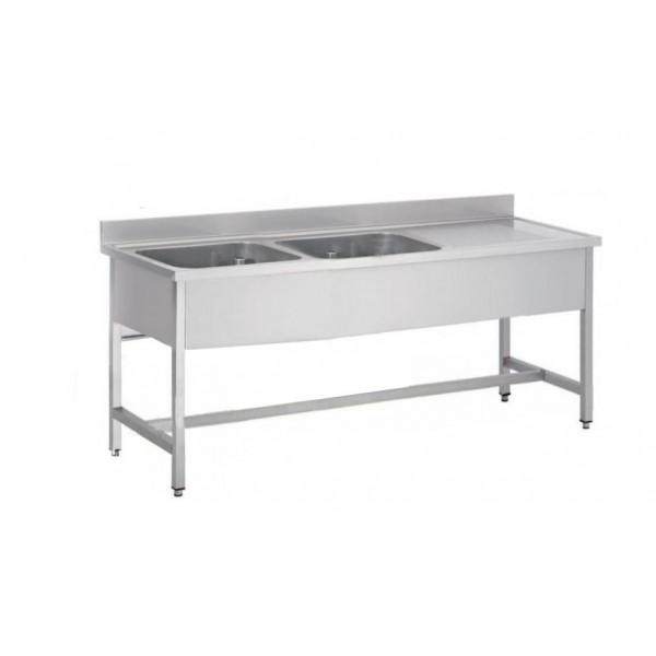 Plonge soudée sur pieds carrés sans étagère, inox ferritique, 2 bacs, longueur 2000 mm (Position bac: Gauche - Réf F-SPL207-2BG-1)_0