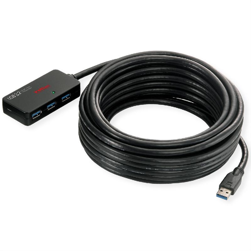ROLINE Hub USB 3.2 Gen 1 4 ports avec Repeater, noir, 10 m_0