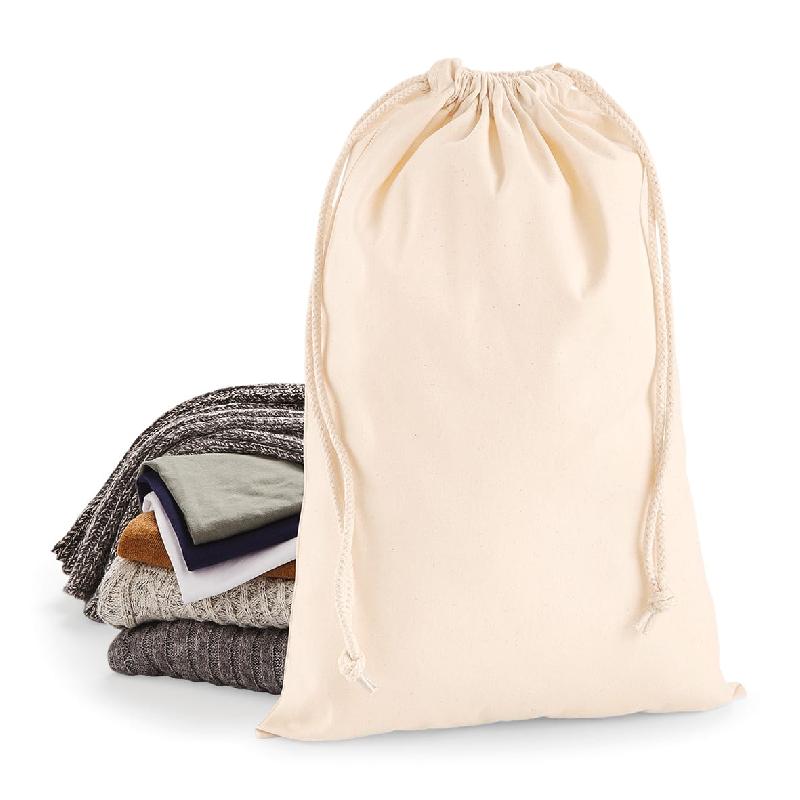 Sac publicitaire cordelette en coton premium - Réf: W216 - Westford Mill - 100% coton - 200 g/m² - Fermeture à double cordon - Disponible en cinq tailles_0