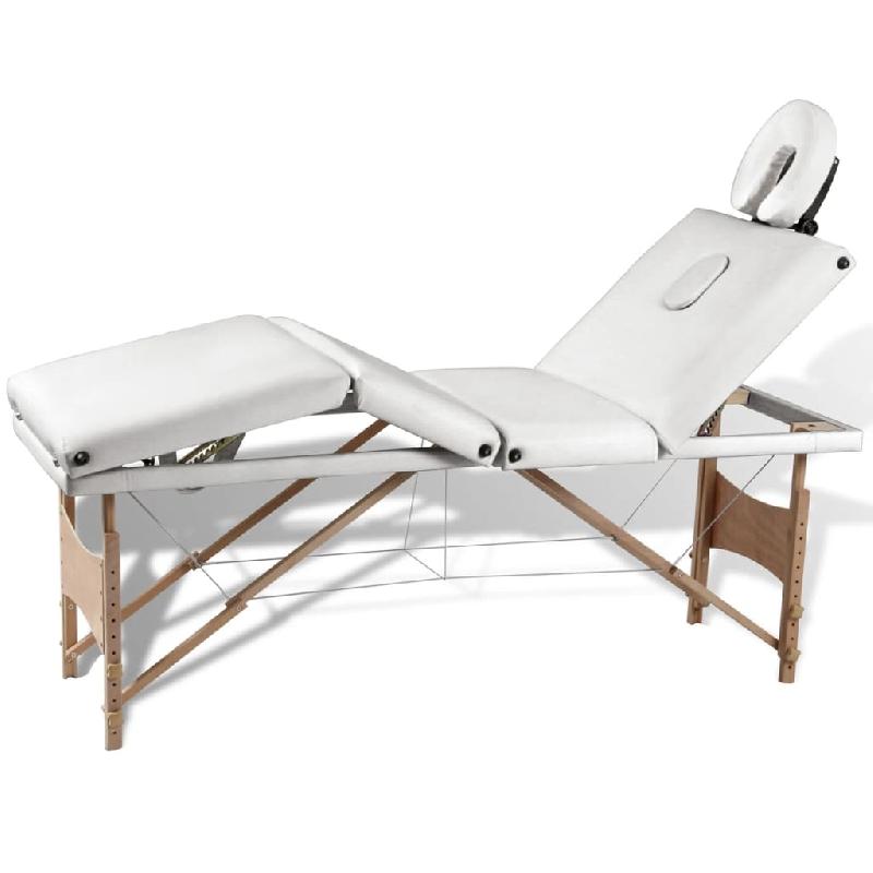 TABLE PLIABLE DE MASSAGE 4 ZONES AVEC CADRE EN BOIS BLANC CRÈME 02_0001878_0