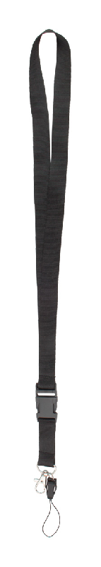 Tour de cou double - avec mousqueton en métal et cordelette pour portable - polyester - couleur noir - 16 g_0