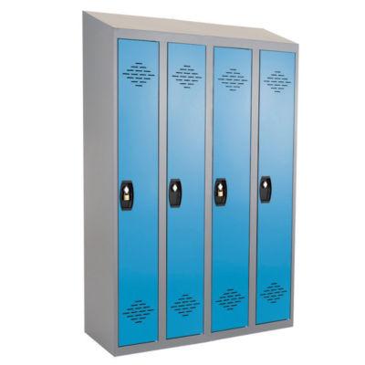 Vestiaires monobloc Confort Industrie propre 4 cases, toit incliné, gris / bleu_0