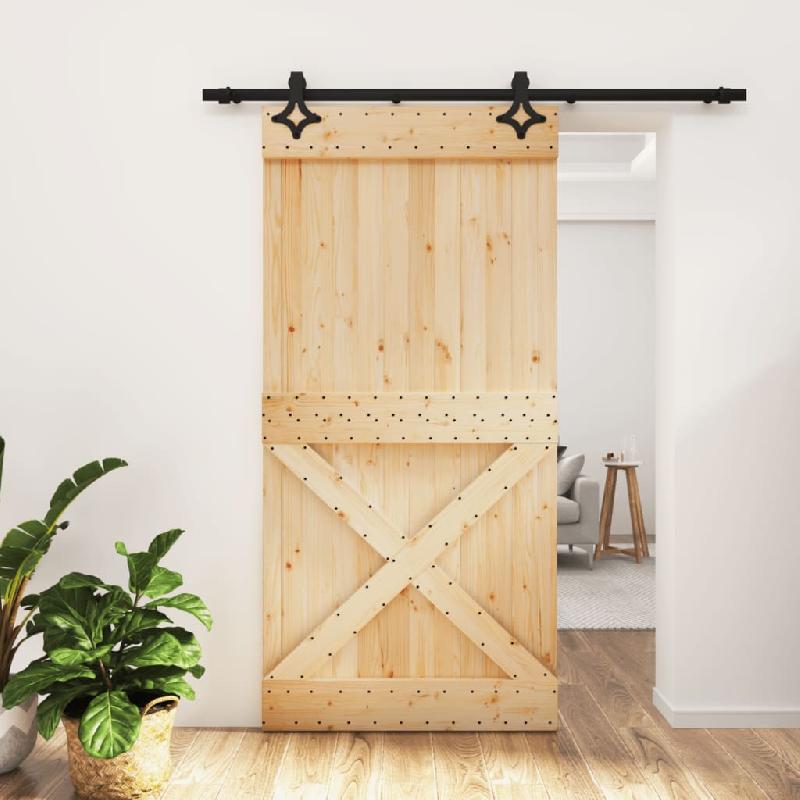 Vidaxl porte coulissante et kit de quincaillerie 100x210 cm pin massif 3203156_0