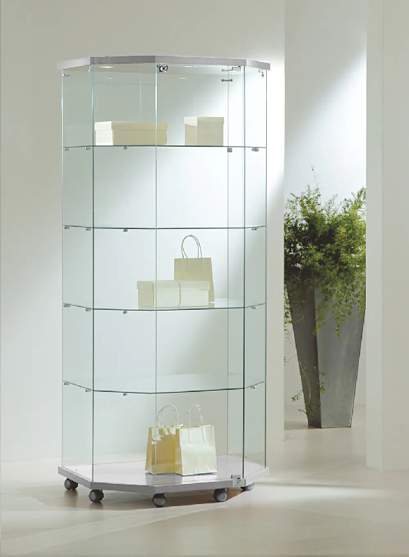 Vitrine hexagonale en verre de sécurité 8/18LTVA - gris - avec tablettes amovibles et serrure_0
