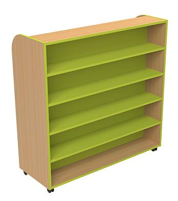 Bibliothèque biface pour maternelle - 7 tablettes - roulettes avec freins - norme NF D 60-50 - garantie 10 ans_0