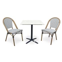 CITY Garden Ensemble repas de jardin 2 places en acier, plateau carré en terrazzo et fauteuil bleu - BISTRO - noir acier BISTROTB70TRZ+2FTB_0
