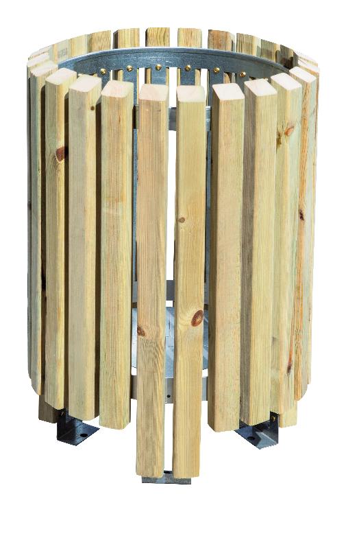 Corbeille publique Salou - structure acier - pin traité autoclave ou bois exotique - seau en option_0